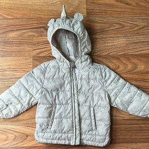 GAP Kids Beige Puffer Jacket with Unicorn Horn